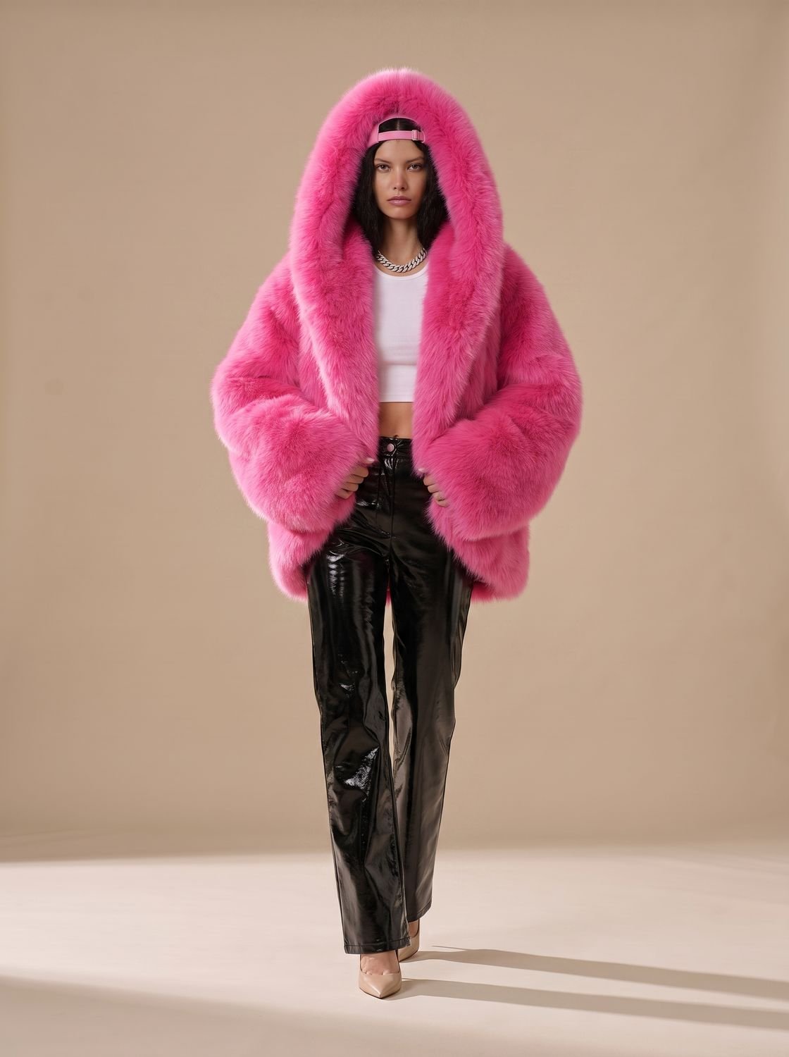 Women's Oversized Hooded Faux Fur Long Sleeve Winter Coat