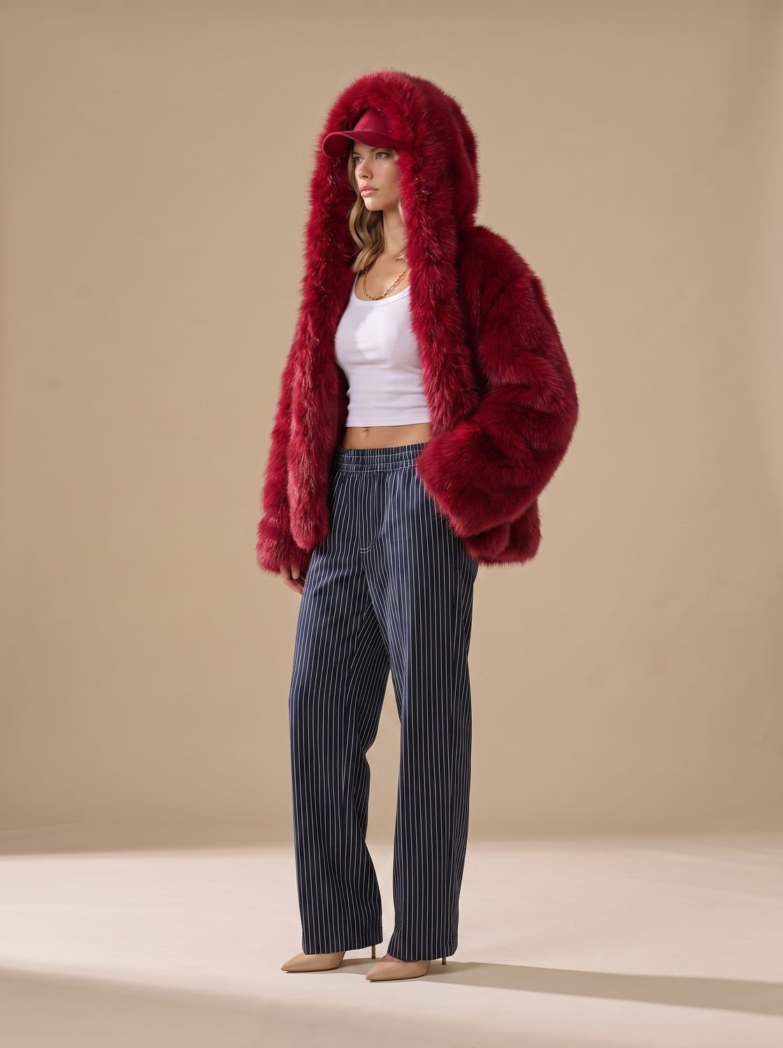 Women's Oversized Hooded Faux Fur Long Sleeve Winter Coat