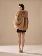 Women's Oversized Hooded Faux Fur Long Sleeve Winter Coat