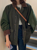 Women's Relaxed Zip-Front Utility Jacket with Patch Pockets – Army Green