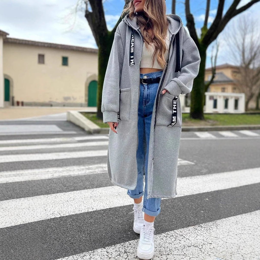 Women's Oversized Long Hooded Zip-Up Coat