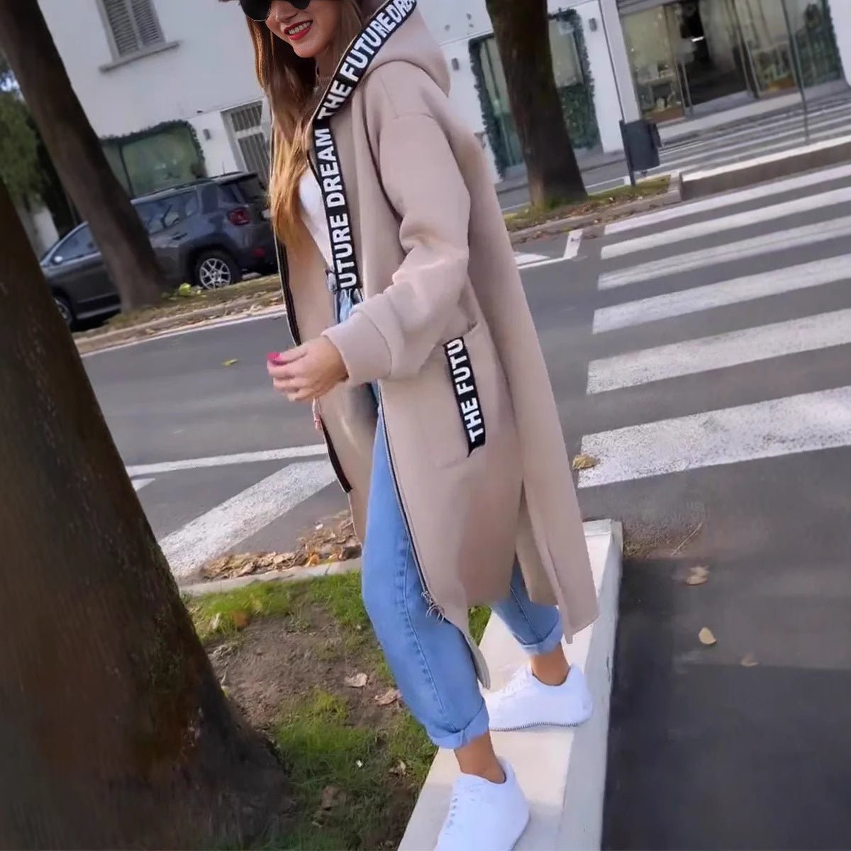 Women's Oversized Long Hooded Zip-Up Coat