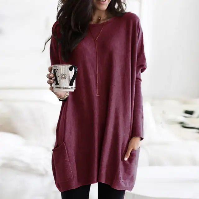 Women's Oversized Long Sleeve Pocket Tunic Top