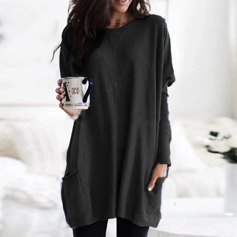 Women's Oversized Long Sleeve Pocket Tunic Top