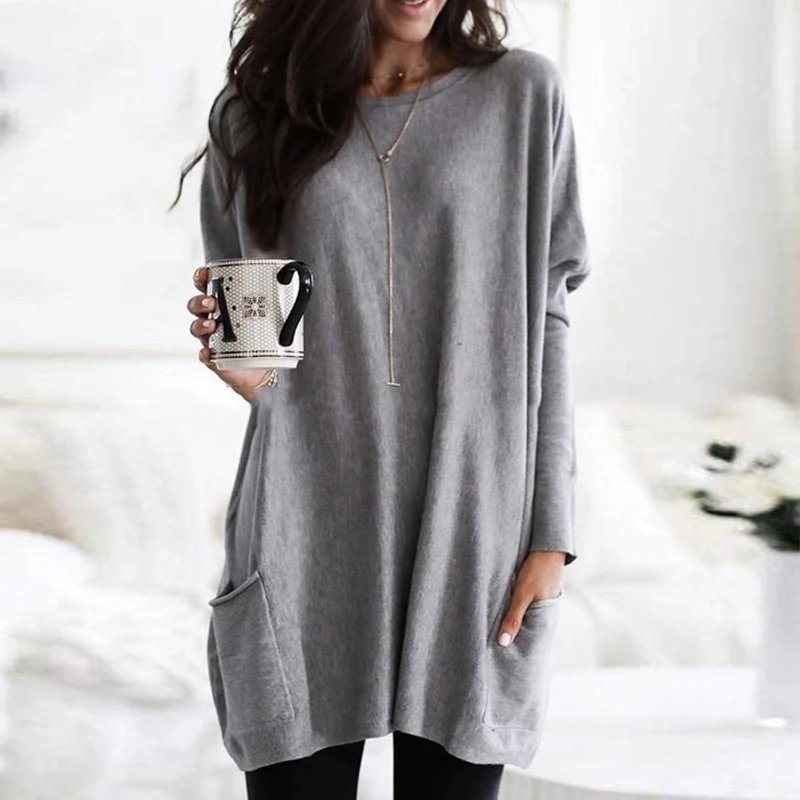 Women's Oversized Long Sleeve Pocket Tunic Top