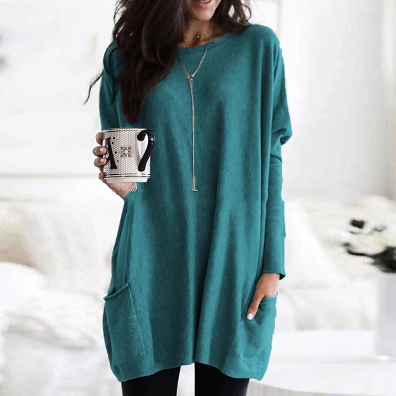 Women's Oversized Long Sleeve Pocket Tunic Top