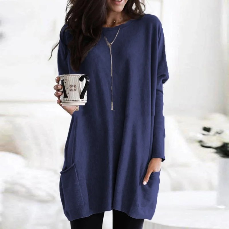 Women's Oversized Long Sleeve Pocket Tunic Top