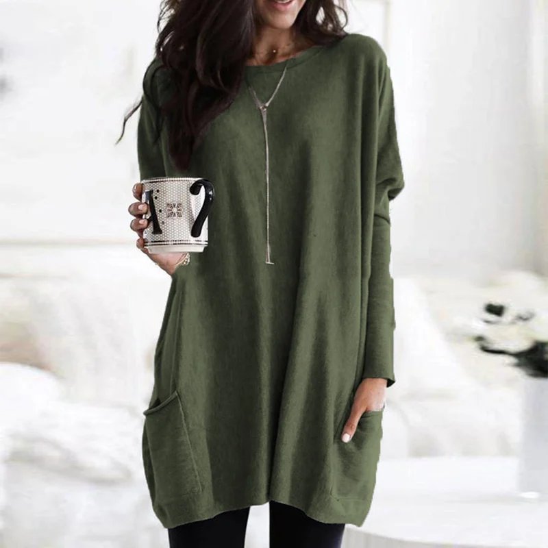 Women's Oversized Long Sleeve Pocket Tunic Top