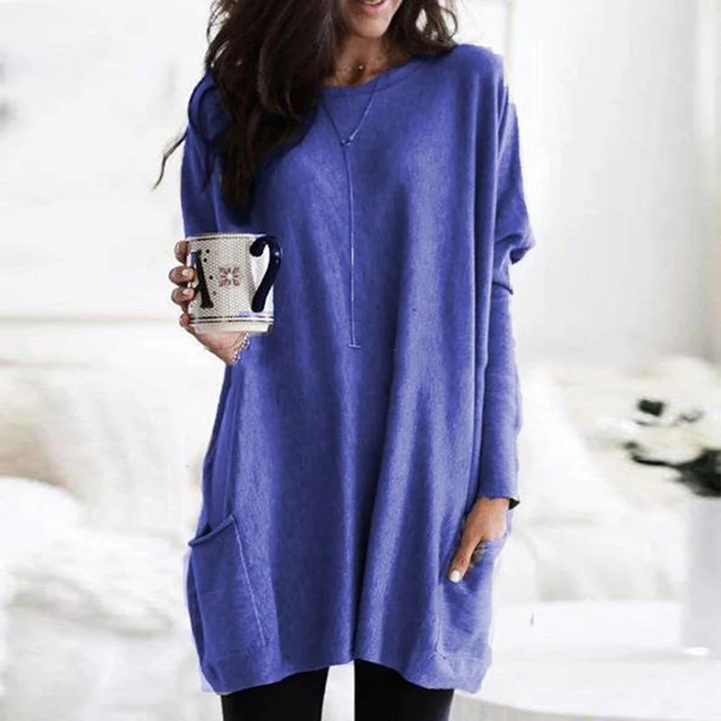 Women's Oversized Long Sleeve Pocket Tunic Top