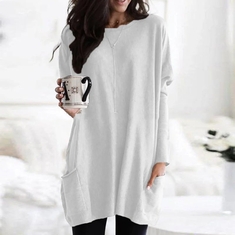 Women's Oversized Long Sleeve Pocket Tunic Top