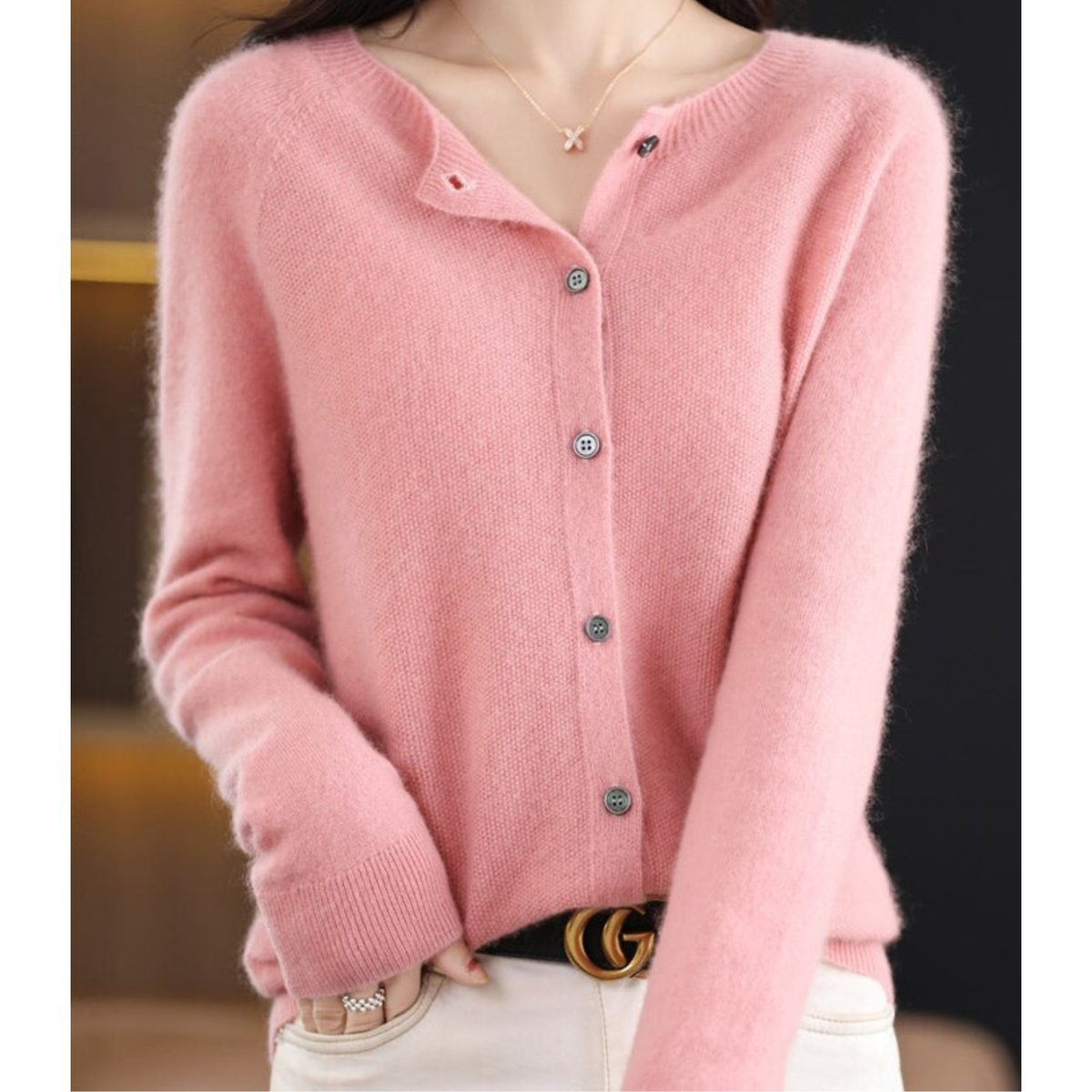 Women's Oversized Merino Wool Button-Front Knit Cardigan
