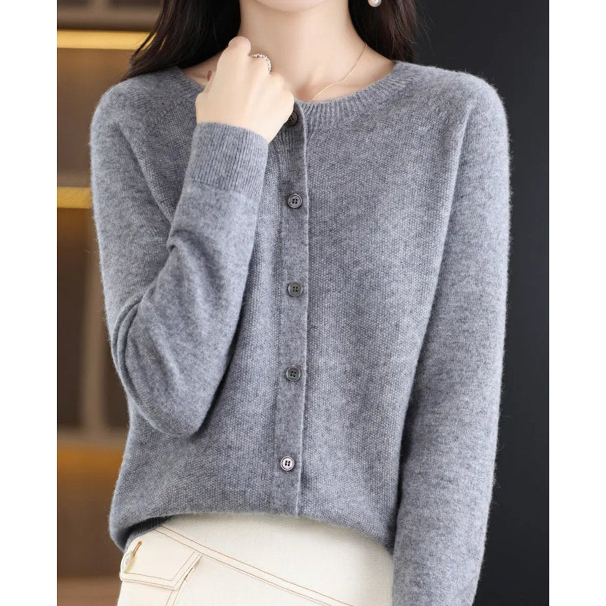 Women's Oversized Merino Wool Button-Front Knit Cardigan