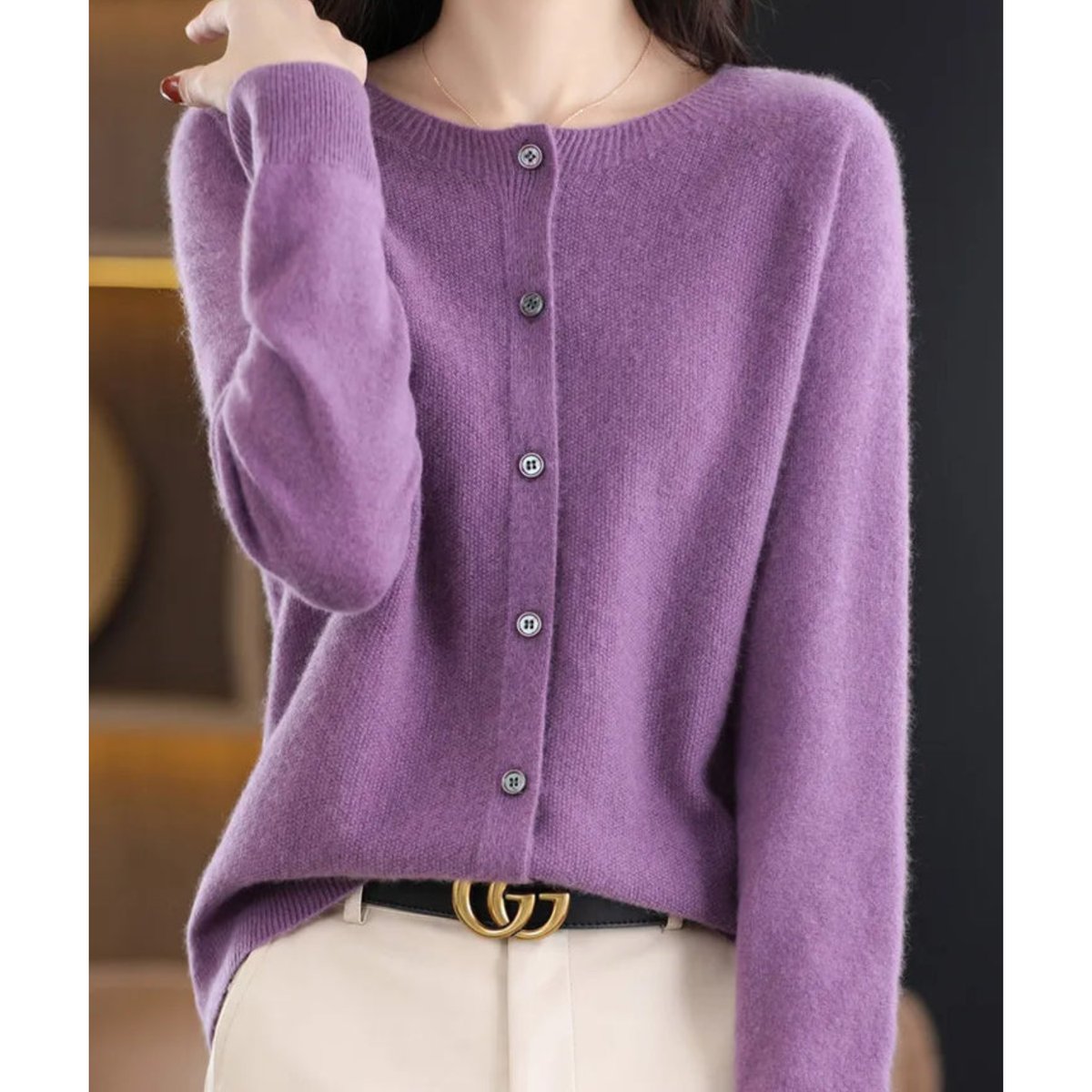 Women's Oversized Merino Wool Button-Front Knit Cardigan