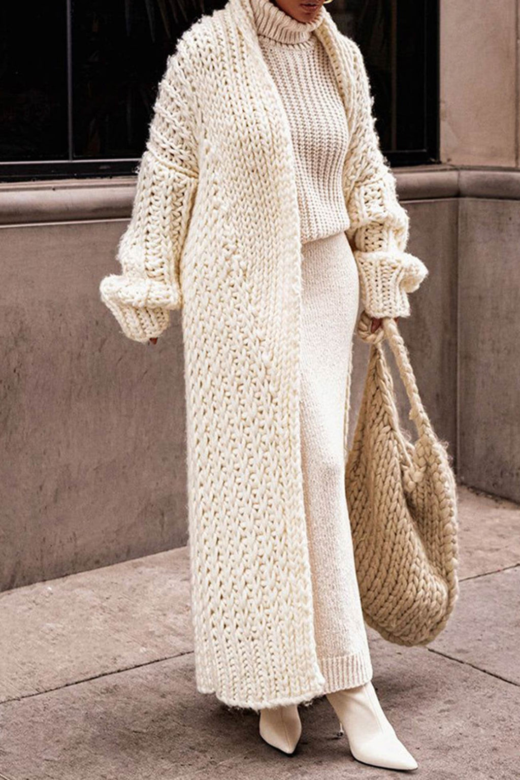 Women's Oversized Open-Front Chunky Knit Longline Cardigan