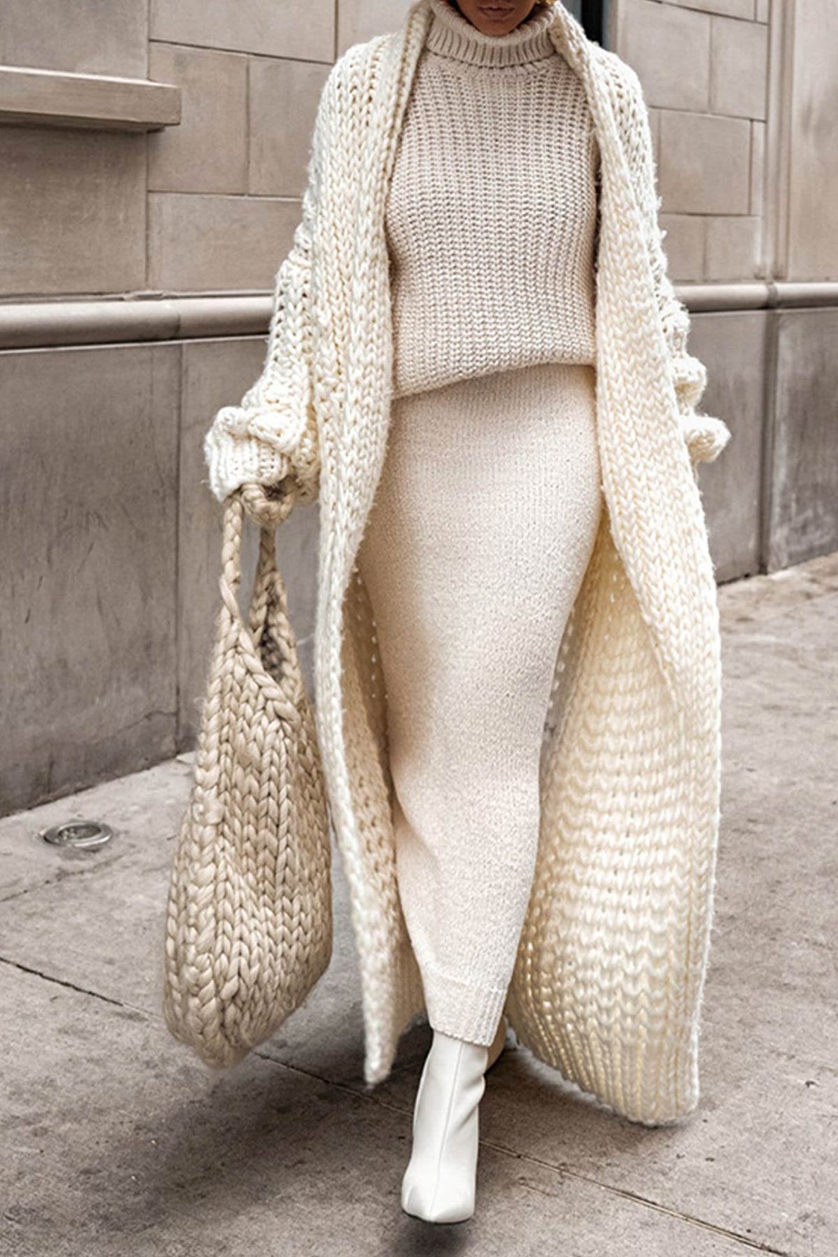 Women's Oversized Open-Front Chunky Knit Longline Cardigan
