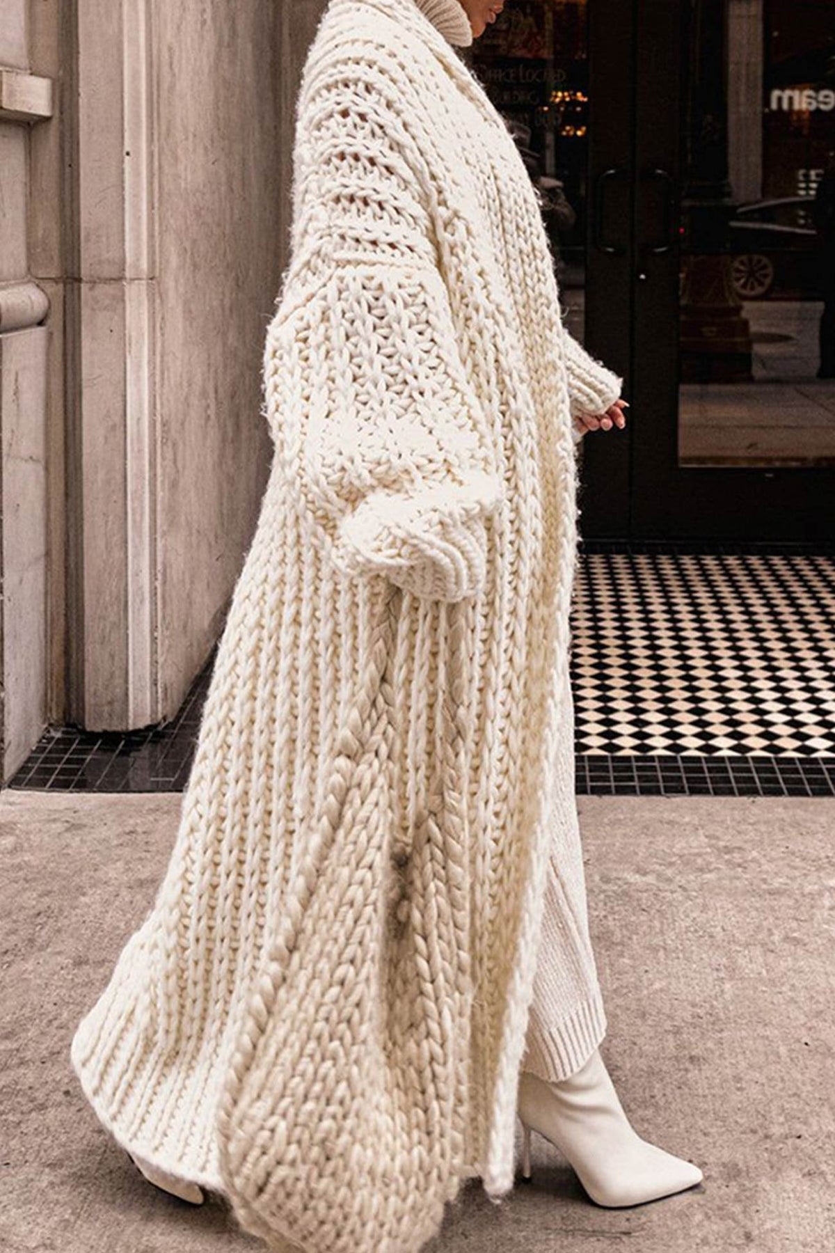Women's Oversized Open-Front Chunky Knit Longline Cardigan