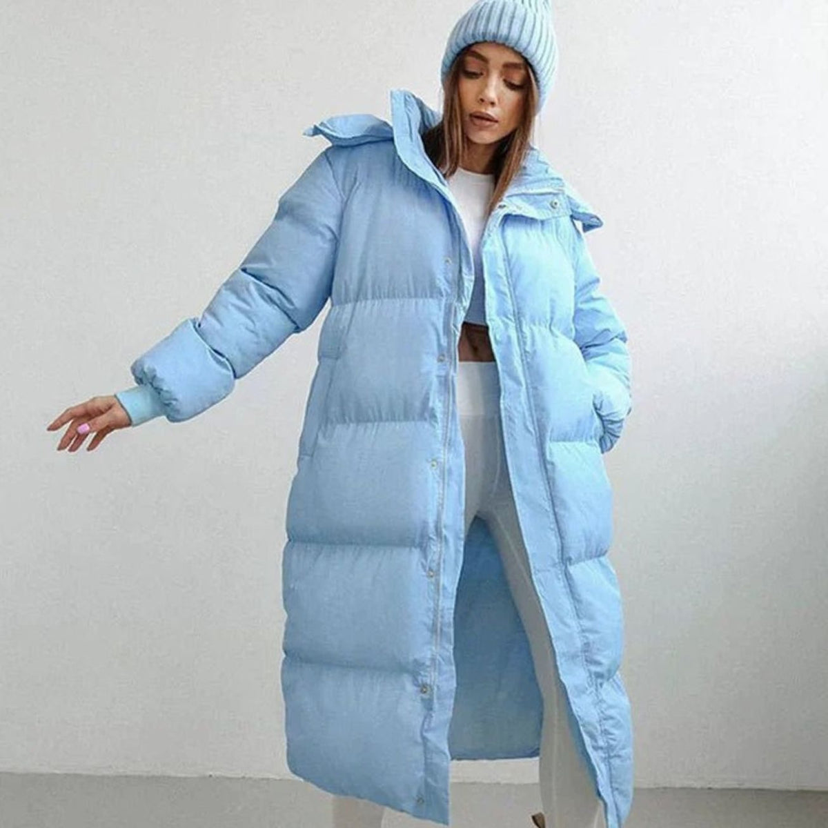 Women's Relaxed Hooded Maxi Puffer Coat - Blue