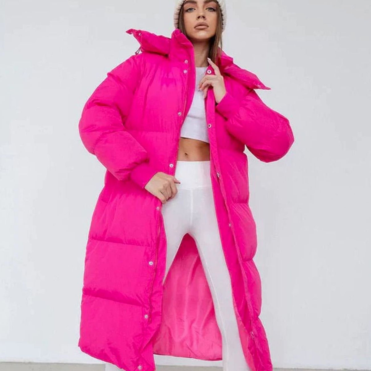 Women's Relaxed Hooded Maxi Puffer Coat - Pink
