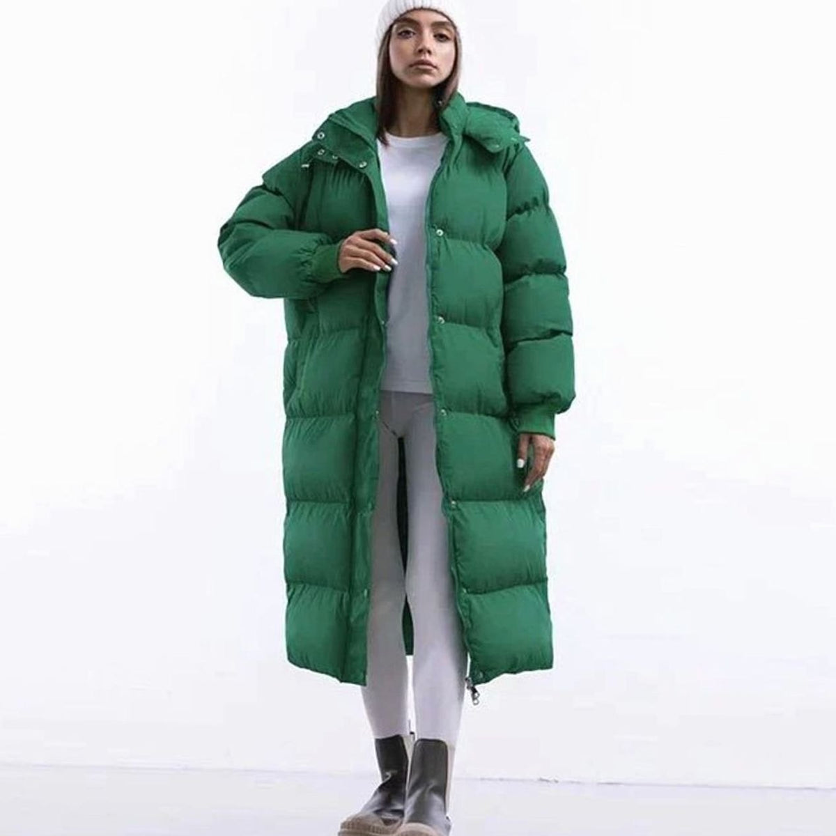 Women's Relaxed Hooded Maxi Puffer Coat - Green