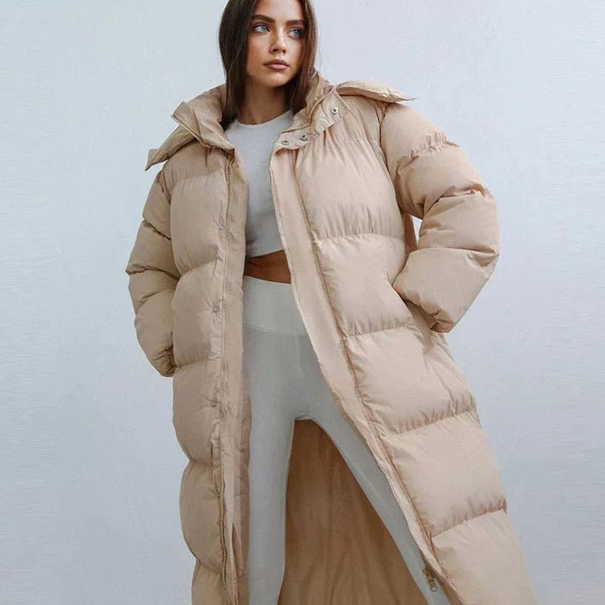 Women's Relaxed Hooded Maxi Puffer Coat - Beige