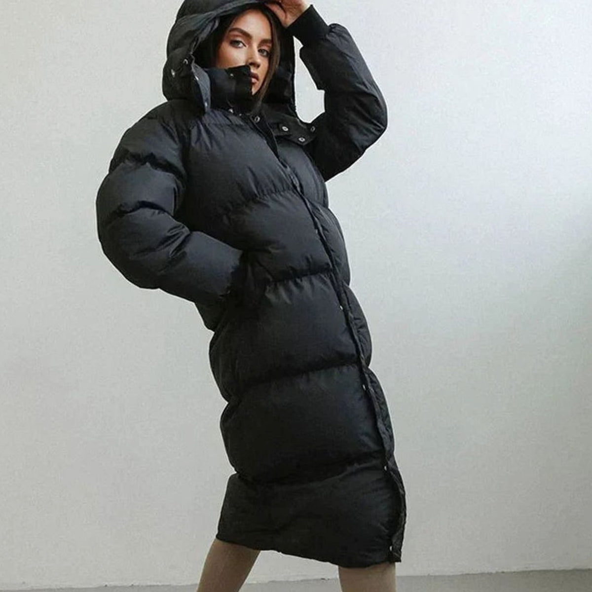 Women's Relaxed Hooded Maxi Puffer Coat - Black