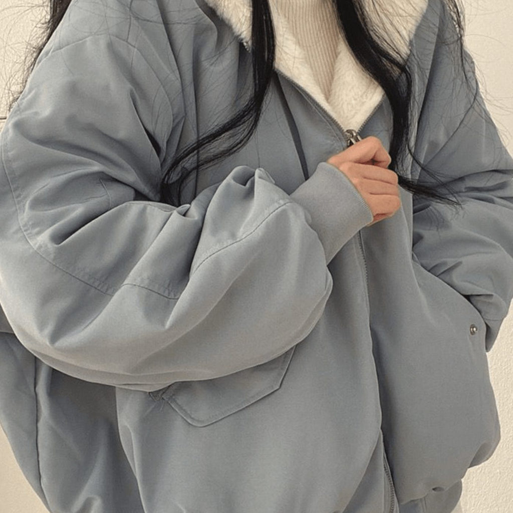 Women's Oversized Relaxed-Fit Fleece-Lined Zip-Up Winter Jacket