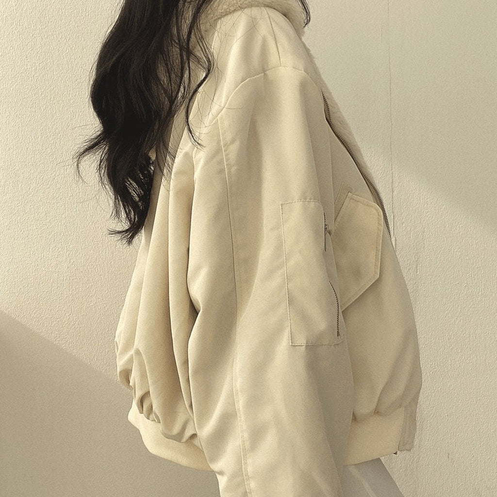 Women's Oversized Relaxed-Fit Fleece-Lined Zip-Up Winter Jacket
