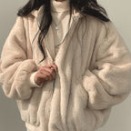 Women's Oversized Relaxed-Fit Fleece-Lined Zip-Up Winter Jacket