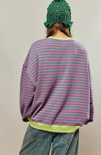 Women's Oversized Striped Long-Sleeve Pullover Sweater