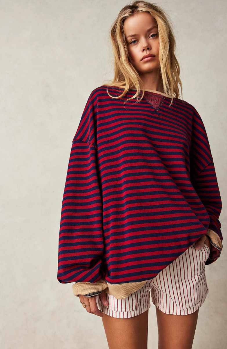 Women's Oversized Striped Long-Sleeve Pullover Sweater
