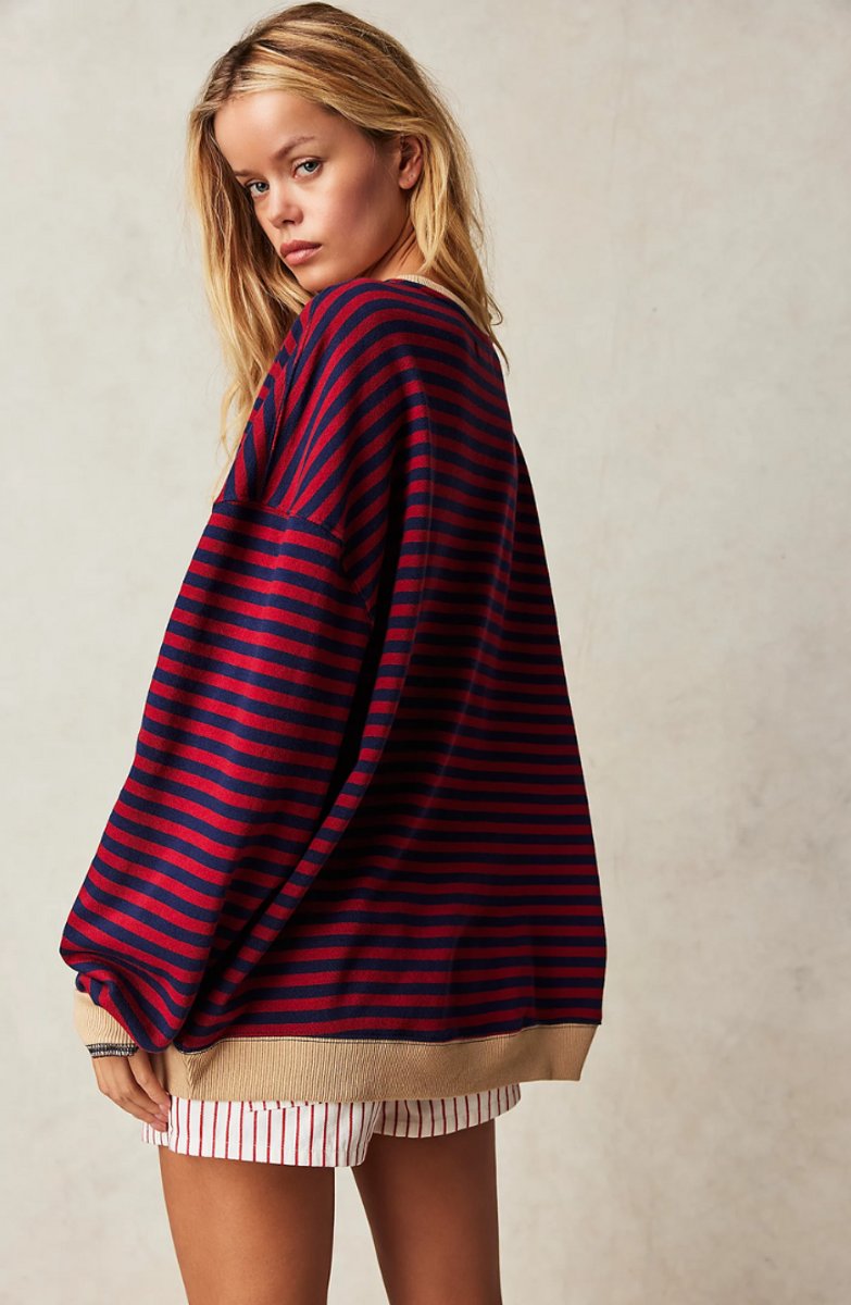 Women's Oversized Striped Long-Sleeve Pullover Sweater