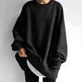 Women's Tunic Length Drop Shoulder Oversized Crewneck Sweater - Black