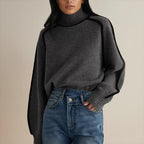 Women's Oversized Turtleneck Colorblock Knit Sweater
