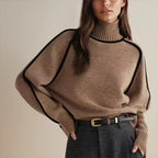 Women's Oversized Turtleneck Colorblock Knit Sweater