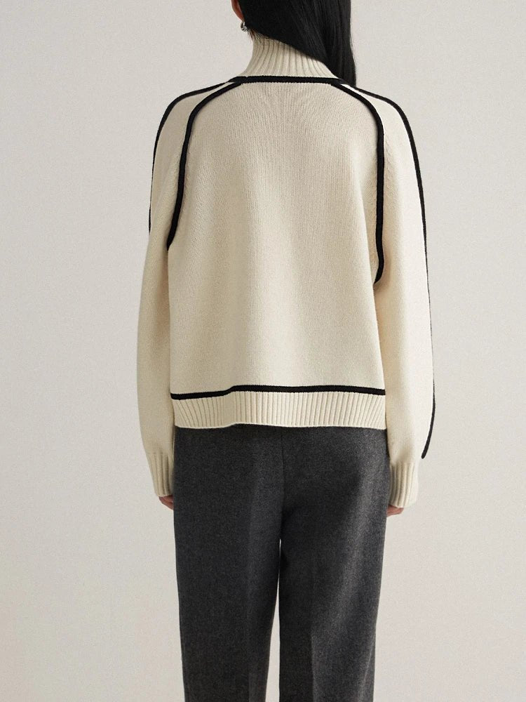 Women's Oversized Turtleneck Colorblock Knit Sweater