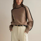 Women's Oversized Turtleneck Colorblock Knit Sweater
