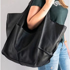 Women's Oversized Vegan Leather Magnetic Closure Tote Bag