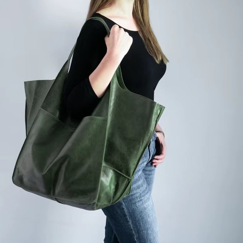 Women's Oversized Vegan Leather Magnetic Closure Tote Bag