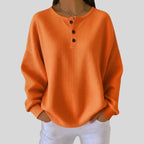 Women's Oversized Waffle Knit Sweater Henley Pullover Top