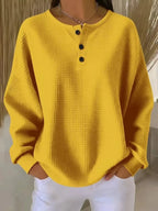 Women's Oversized Waffle Knit Sweater Henley Pullover Top