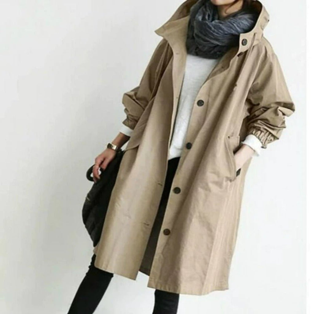 Women's Oversized Water-Resistant Button-Front Trench Coat