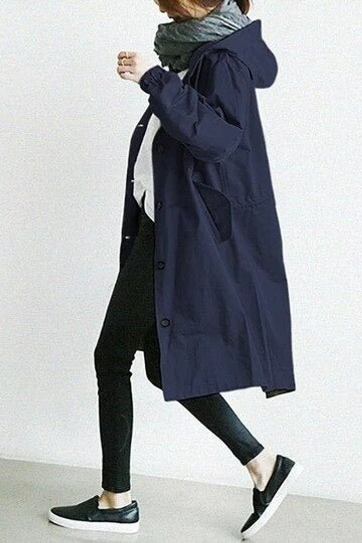 Women's Oversized Water-Resistant Button-Front Trench Coat