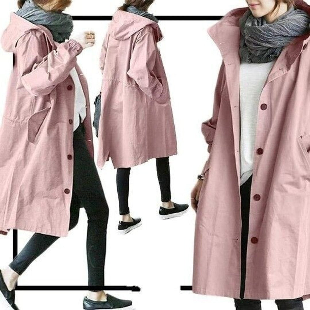 Women's Oversized Water-Resistant Button-Front Trench Coat