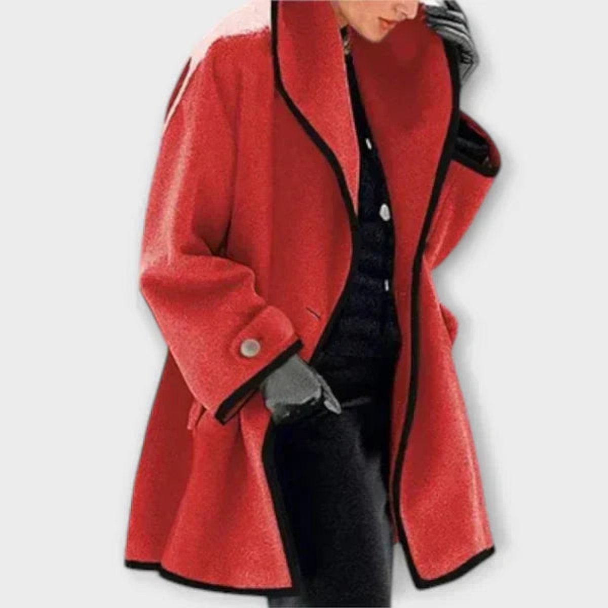 Women's Oversized Wool-Blend Contrast-Trim Coat