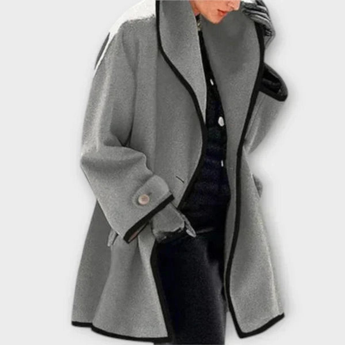 Women's Oversized Wool-Blend Contrast-Trim Coat