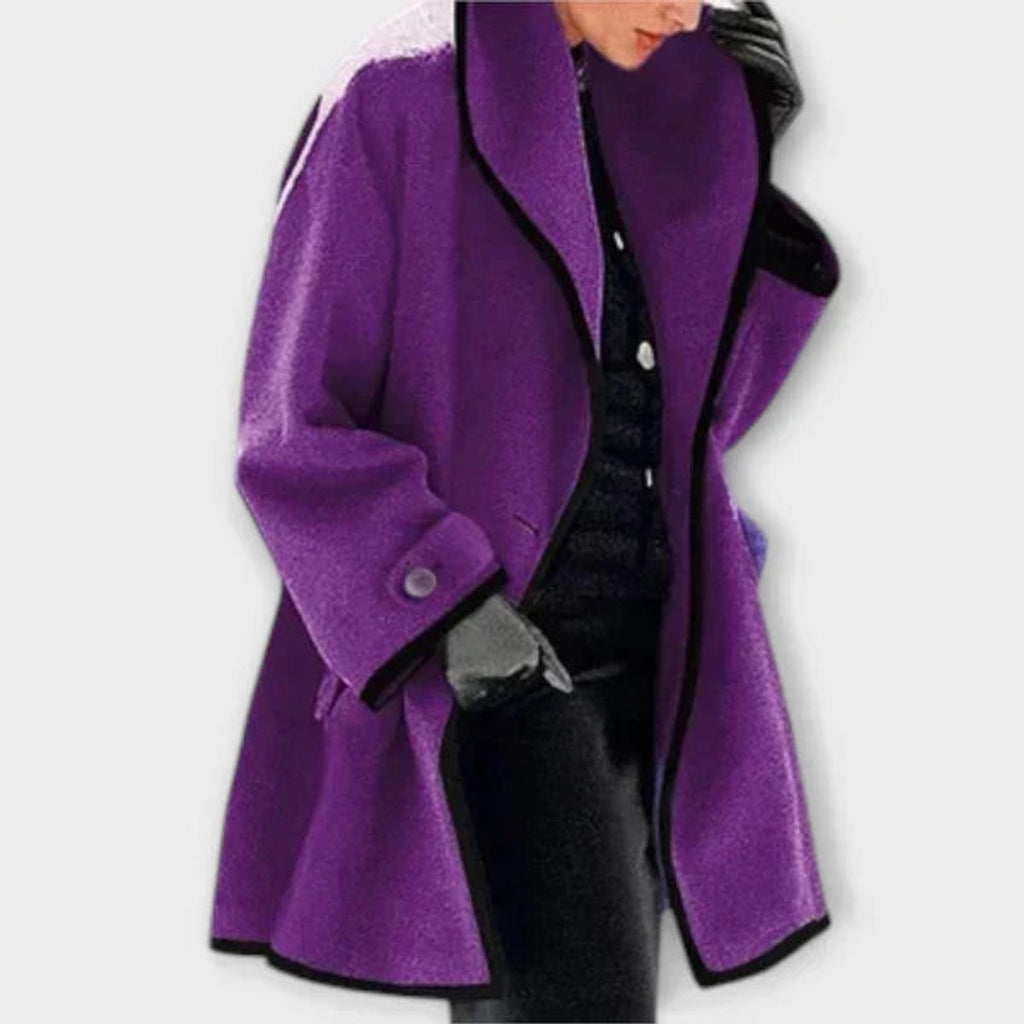 Women's Oversized Wool-Blend Contrast-Trim Coat