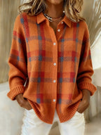 Women's Plaid Knit Button-Up Oversized Jacket Cardigan