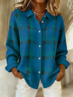 Women's Plaid Knit Button-Up Oversized Jacket Cardigan