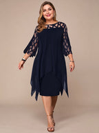 Women's Plus Size Lace-Yoke Chiffon Overlay Midi Dress