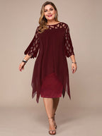 Women's Plus Size Lace-Yoke Chiffon Overlay Midi Dress